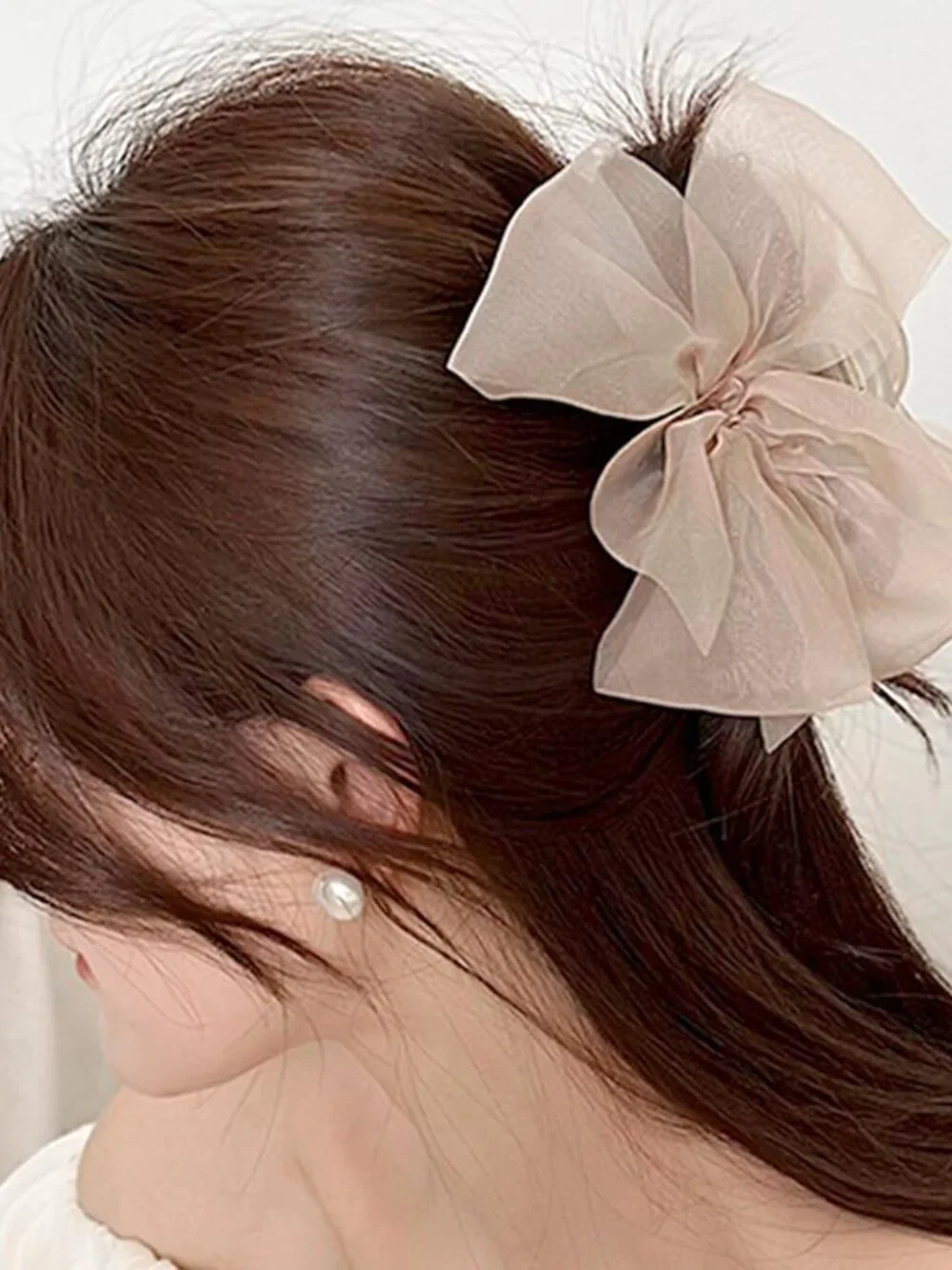 Hair Clip, Light Coffee Chiffon Bowknot Hair Claw Clips for Thick Hair, Large Cl - Picture 6 of 8